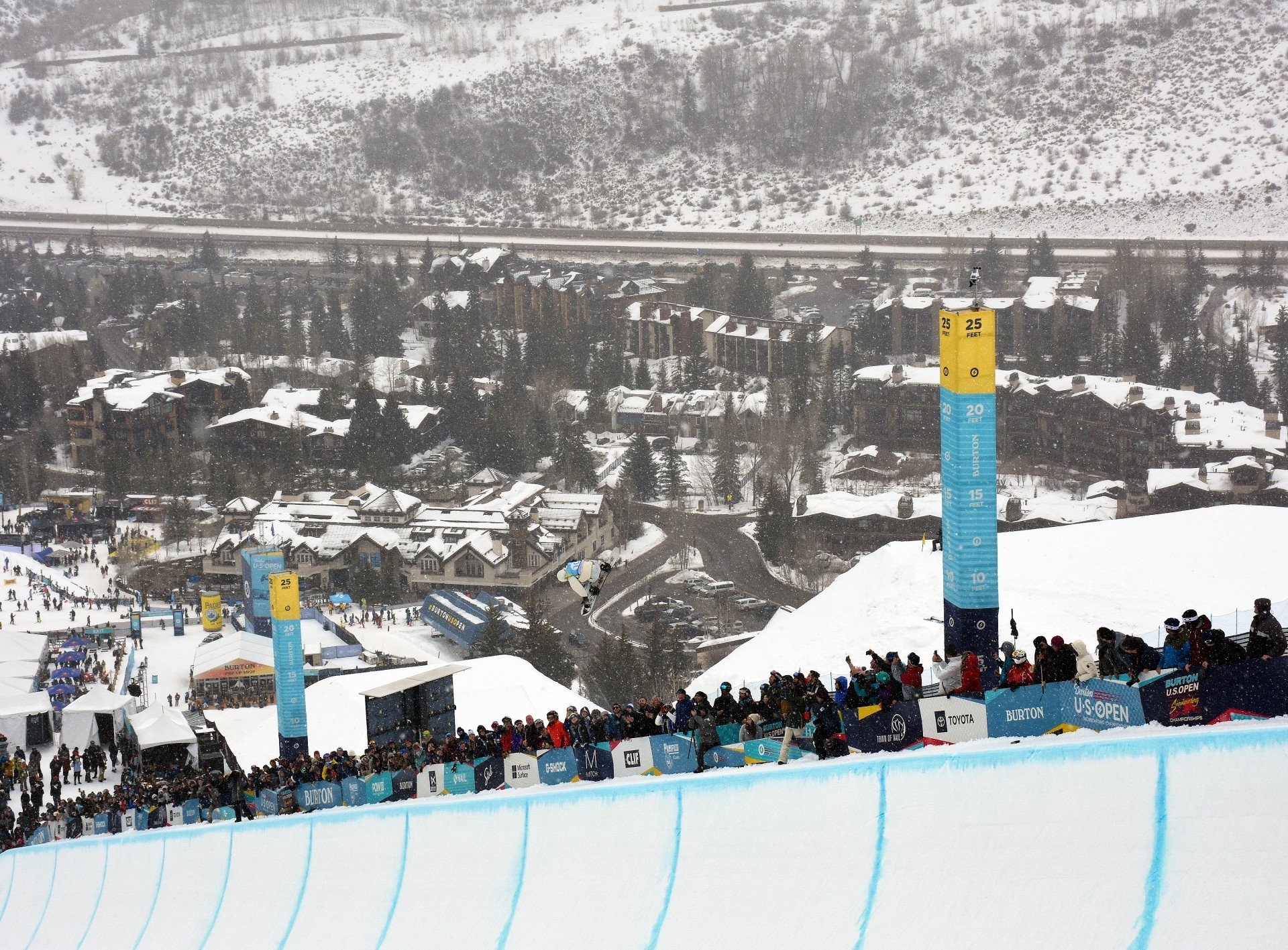 View of Vail Village from the mountain slopes in Colorado.